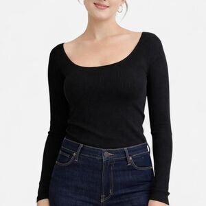 Soma Black Ribbed Scoop Neck Long Sleeve Top Size L NWT | Cozy Lounge Basic